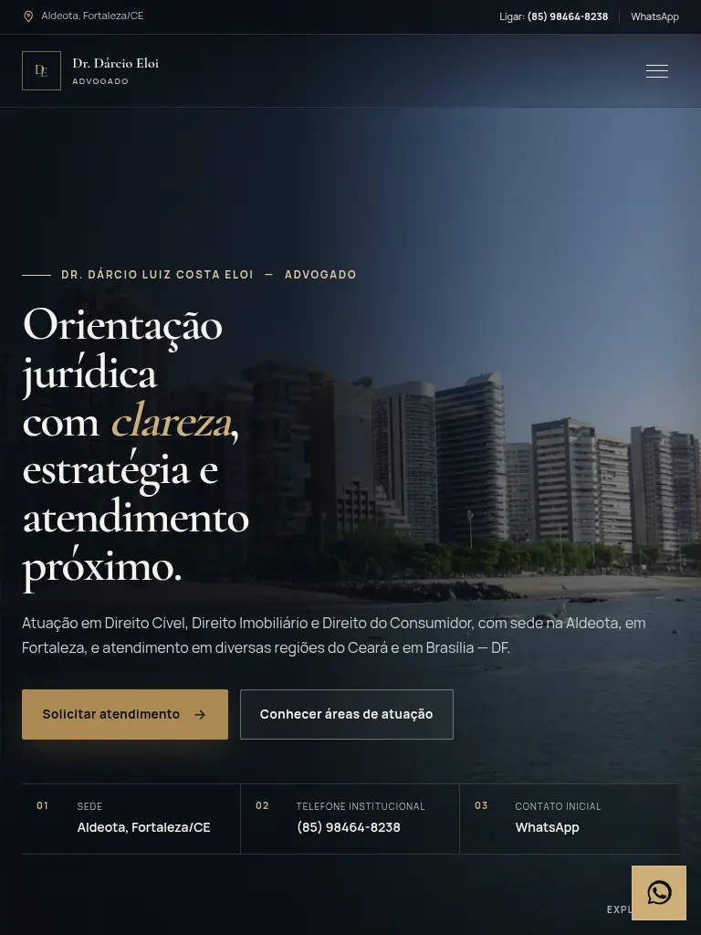 Página inicial publicada de Dárcio Eloi renderizada em viewport real de tablet