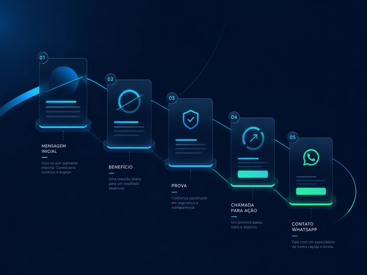 Ilustração conceitual do fluxo de uma landing page até o contato